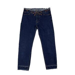 Nile COASTAL Jeans From France Straight leg w Eyelets Cord Belt Raw Edges s S